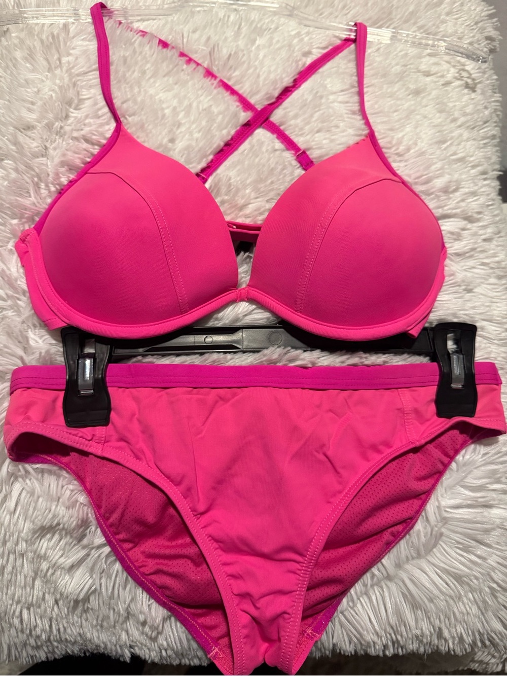 Oakley Hot Pink Crisscross Back Padded Bikini Set